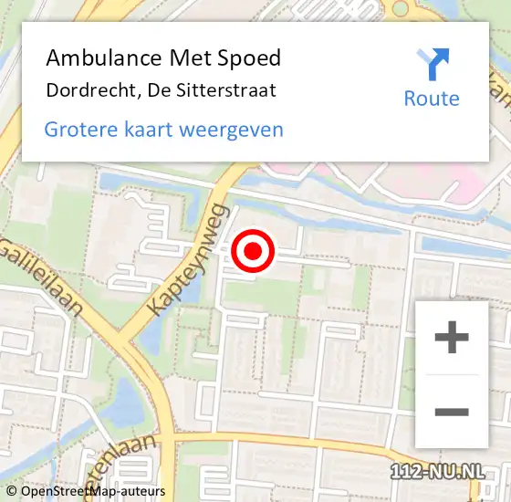 Locatie op kaart van de 112 melding: Ambulance Met Spoed Naar Dordrecht, De Sitterstraat op 6 oktober 2015 13:50