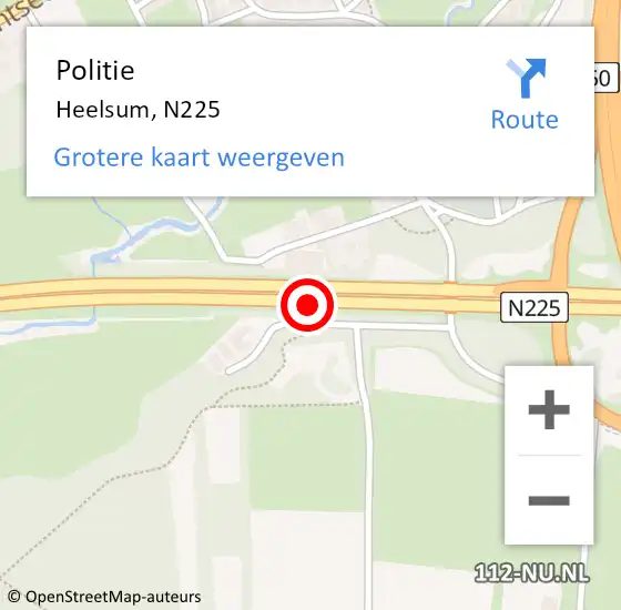 Locatie op kaart van de 112 melding: Politie Heelsum, N225 op 6 oktober 2015 16:44
