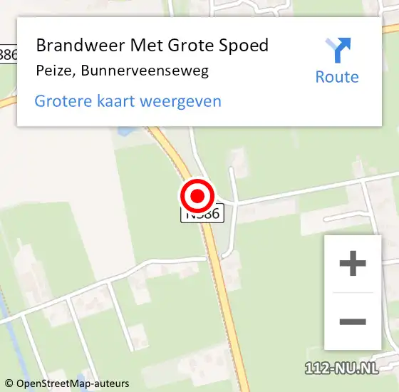 Locatie op kaart van de 112 melding: Brandweer Met Grote Spoed Naar Peize, Bunnerveenseweg op 7 oktober 2015 08:10