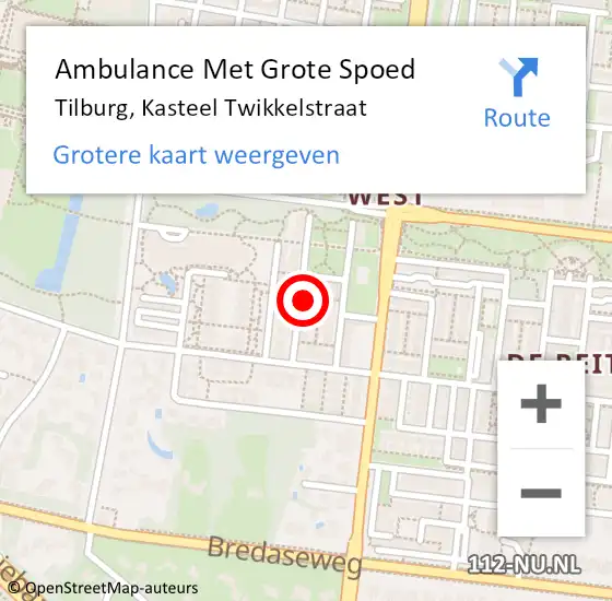 Locatie op kaart van de 112 melding: Ambulance Met Grote Spoed Naar Tilburg, Kasteel Twikkelstraat op 7 oktober 2015 11:07
