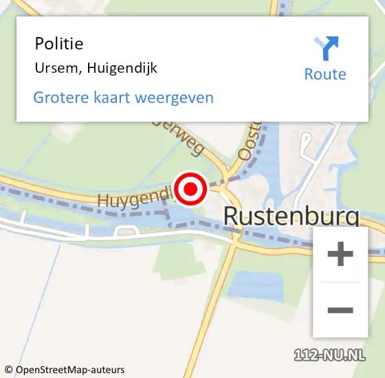 Locatie op kaart van de 112 melding: Politie Ursem, Huigendijk op 7 oktober 2015 12:35