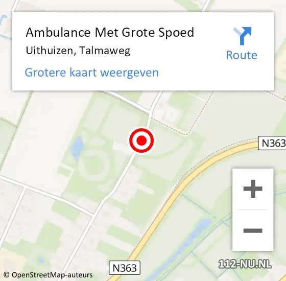 Locatie op kaart van de 112 melding: Ambulance Met Grote Spoed Naar Uithuizen, Talmaweg op 7 oktober 2015 17:36