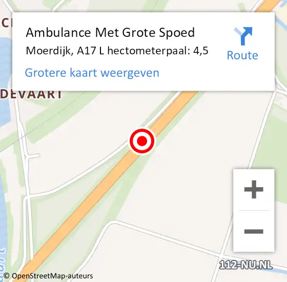 Locatie op kaart van de 112 melding: Ambulance Met Grote Spoed Naar Moerdijk, A17 R hectometerpaal: 1,3 op 8 oktober 2015 09:02