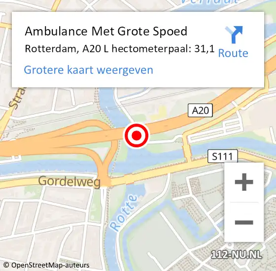 Locatie op kaart van de 112 melding: Ambulance Met Grote Spoed Naar Rotterdam, A20 R op 8 oktober 2015 19:46