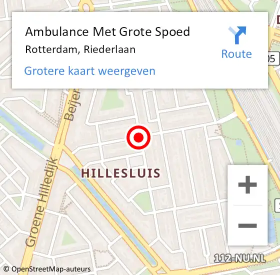 Locatie op kaart van de 112 melding: Ambulance Met Grote Spoed Naar Rotterdam, Riederlaan op 8 oktober 2015 21:09
