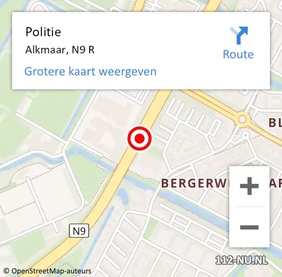 Locatie op kaart van de 112 melding: Politie Alkmaar, N9 op 8 oktober 2015 22:00
