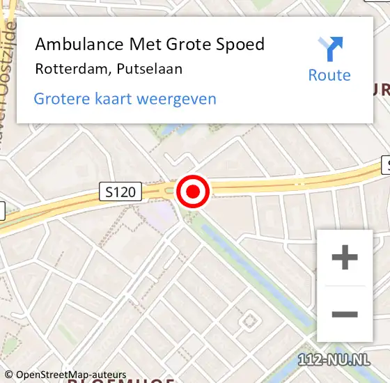 Locatie op kaart van de 112 melding: Ambulance Met Grote Spoed Naar Rotterdam, Putselaan op 8 oktober 2015 22:13