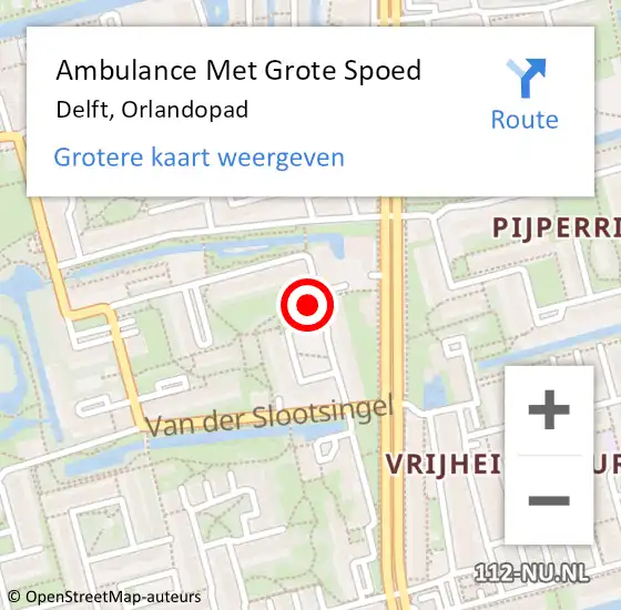 Locatie op kaart van de 112 melding: Ambulance Met Grote Spoed Naar Delft, Orlandopad op 8 oktober 2015 23:11