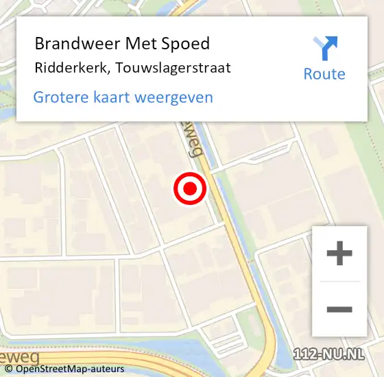 Locatie op kaart van de 112 melding: Brandweer Met Spoed Naar Ridderkerk, Touwslagerstraat op 23 november 2013 06:59
