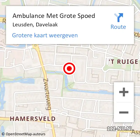 Locatie op kaart van de 112 melding: Ambulance Met Grote Spoed Naar Leusden, Davelaak op 10 oktober 2015 16:48