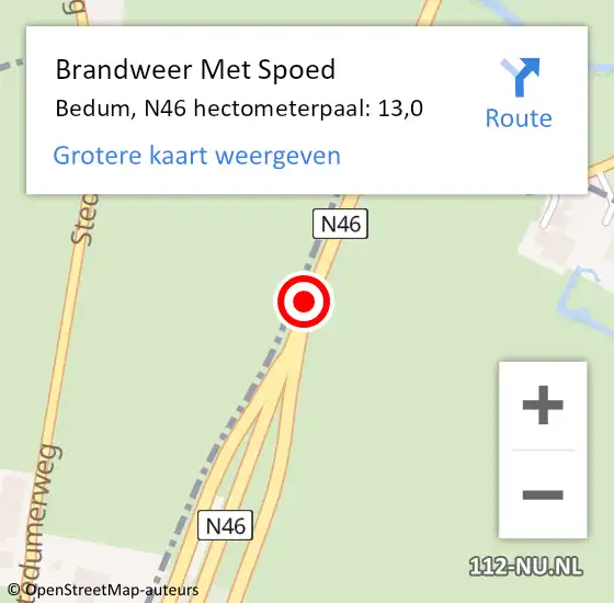 Locatie op kaart van de 112 melding: Brandweer Met Spoed Naar Bedum, N46 hectometerpaal: 16,0 op 23 november 2013 10:20