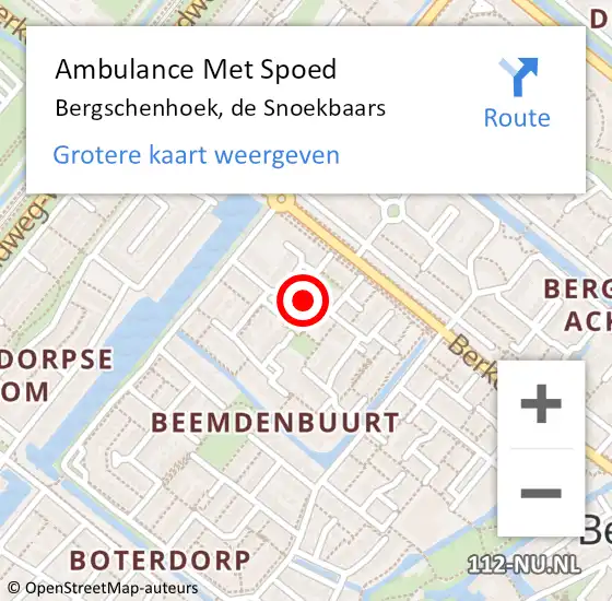 Locatie op kaart van de 112 melding: Ambulance Met Spoed Naar Bergschenhoek, de Snoekbaars op 11 oktober 2015 12:15