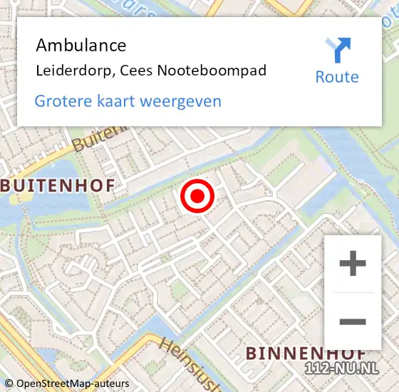 Locatie op kaart van de 112 melding: Ambulance Leiderdorp, Cees Nooteboompad op 12 oktober 2015 10:52