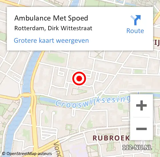 Locatie op kaart van de 112 melding: Ambulance Met Spoed Naar Rotterdam, Dirk Wittestraat op 14 oktober 2015 04:52