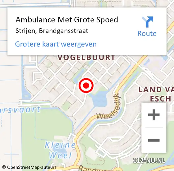 Locatie op kaart van de 112 melding: Ambulance Met Grote Spoed Naar Strijen, Brandgansstraat op 23 november 2013 16:12