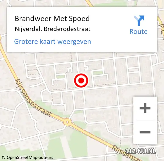 Locatie op kaart van de 112 melding: Brandweer Met Spoed Naar Nijverdal, Brederodestraat op 14 oktober 2015 19:19
