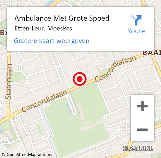 Locatie op kaart van de 112 melding: Ambulance Met Grote Spoed Naar Etten-Leur, Moeskes op 15 oktober 2015 03:09