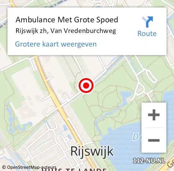 Locatie op kaart van de 112 melding: Ambulance Met Grote Spoed Naar Rijswijk zh, Van Vredenburchweg op 16 oktober 2015 13:35