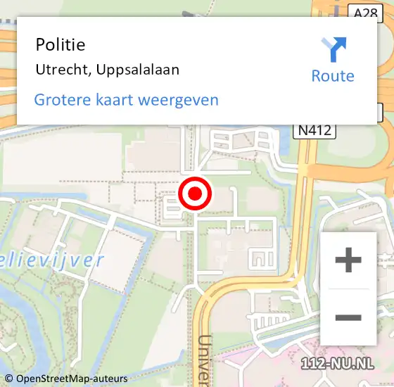 Locatie op kaart van de 112 melding: Politie Utrecht, Uppsalalaan op 17 oktober 2015 09:58
