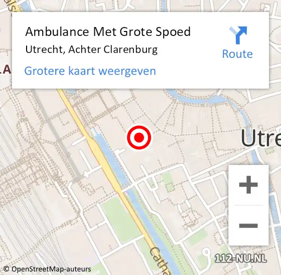 Locatie op kaart van de 112 melding: Ambulance Met Grote Spoed Naar Utrecht, Achter Clarenburg op 17 oktober 2015 19:47