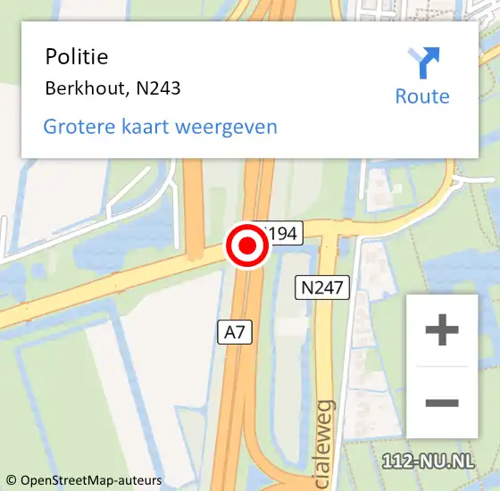 Locatie op kaart van de 112 melding: Politie Berkhout, N243 op 18 oktober 2015 19:40