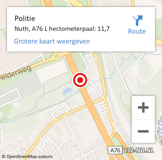 Locatie op kaart van de 112 melding: Politie Nuth, A76 L hectometerpaal: 12,8 op 19 oktober 2015 08:51