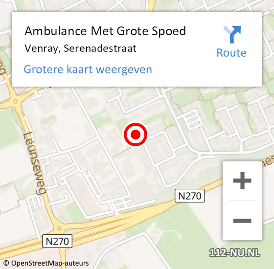 Locatie op kaart van de 112 melding: Ambulance Met Grote Spoed Naar Venray, Serenadestraat op 19 oktober 2015 19:23