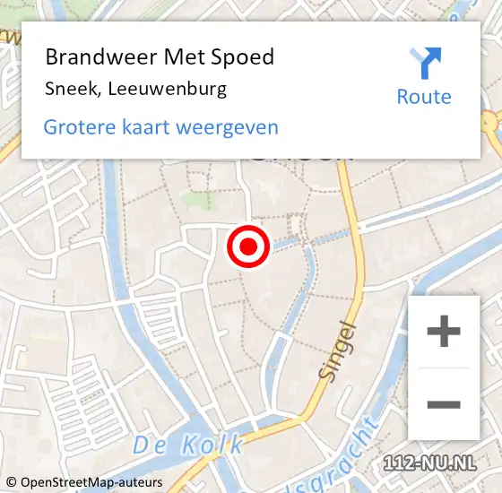 Locatie op kaart van de 112 melding: Brandweer Met Spoed Naar Sneek, Leeuwenburg op 20 oktober 2015 00:48