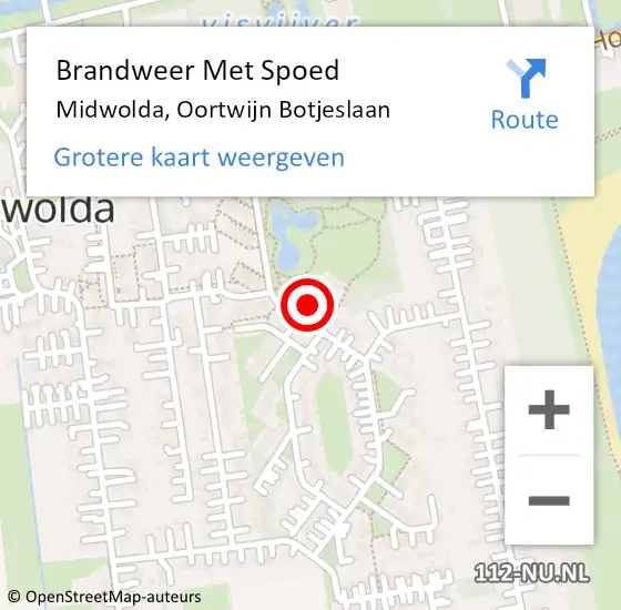 Locatie op kaart van de 112 melding: Brandweer Met Spoed Naar Midwolda, Oortwijn Botjeslaan op 20 oktober 2015 10:45
