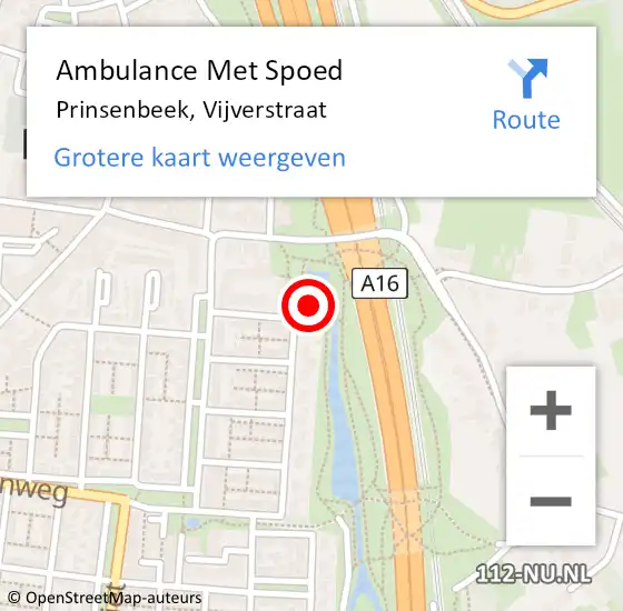 Locatie op kaart van de 112 melding: Ambulance Met Spoed Naar Prinsenbeek, Vijverstraat op 20 oktober 2015 11:36