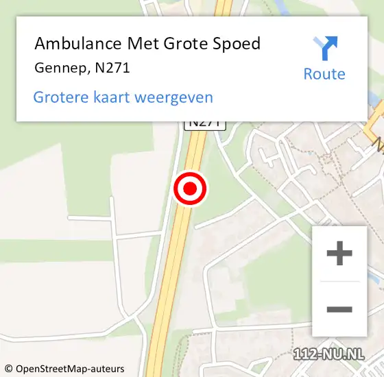 Locatie op kaart van de 112 melding: Ambulance Met Grote Spoed Naar Gennep, N271 op 20 oktober 2015 20:00