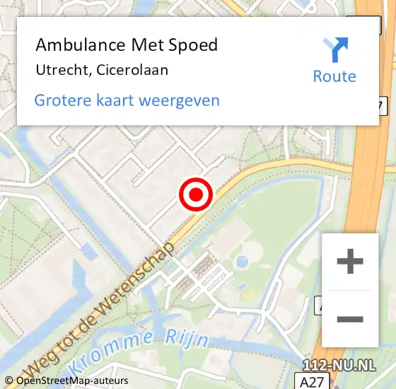 Locatie op kaart van de 112 melding: Ambulance Met Spoed Naar Utrecht, Cicerolaan op 21 oktober 2015 15:42