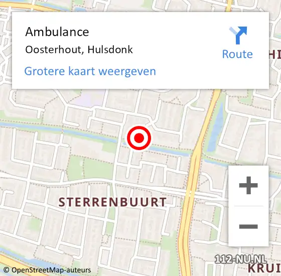 Locatie op kaart van de 112 melding: Ambulance Oosterhout, Hulsdonk op 22 oktober 2015 14:20