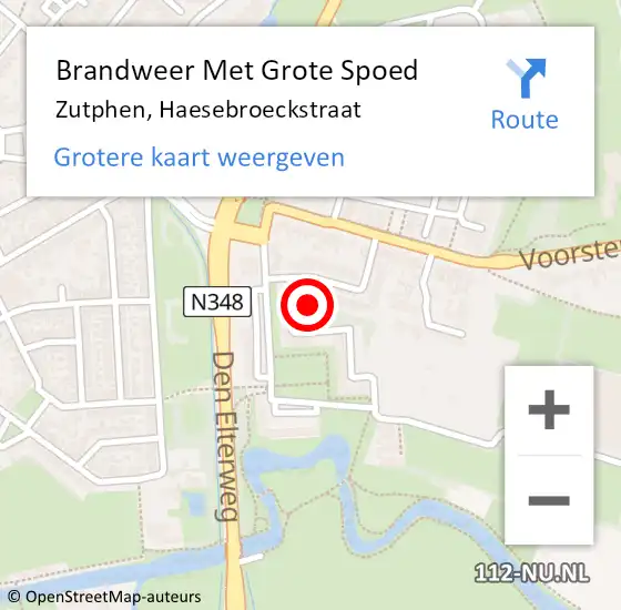 Locatie op kaart van de 112 melding: Brandweer Met Grote Spoed Naar Zutphen, Haesebroeckstraat op 22 oktober 2015 16:10