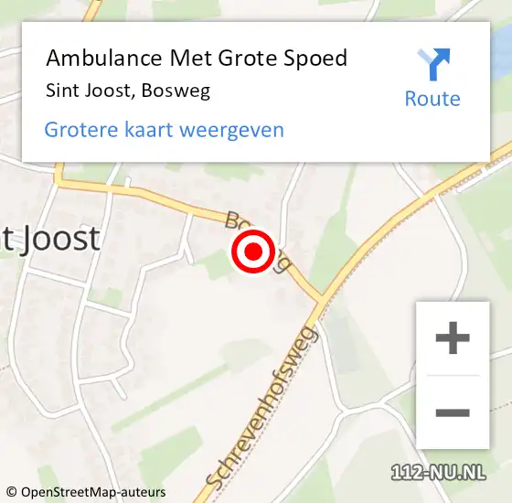 Locatie op kaart van de 112 melding: Ambulance Met Grote Spoed Naar Sint Joost, Bosweg op 24 oktober 2015 10:27