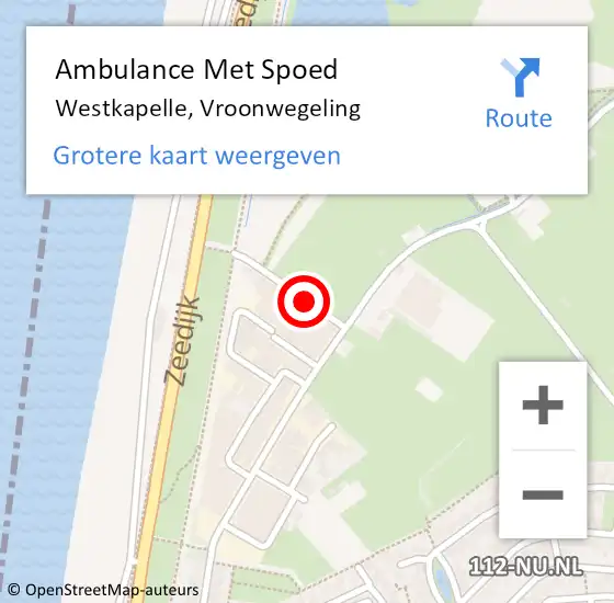 Locatie op kaart van de 112 melding: Ambulance Met Spoed Naar Westkapelle, Vroonwegeling op 25 oktober 2015 00:08
