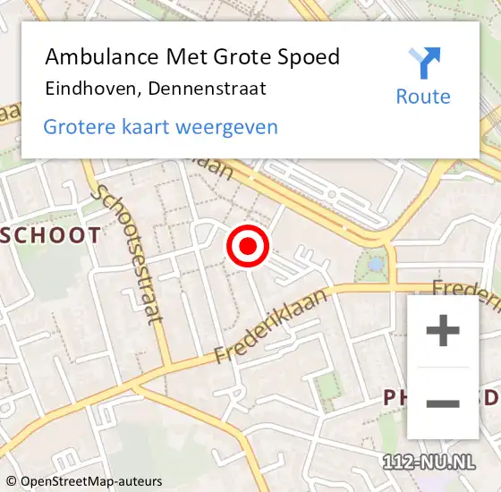 Locatie op kaart van de 112 melding: Ambulance Met Grote Spoed Naar Eindhoven, Dennenstraat op 25 oktober 2015 10:49