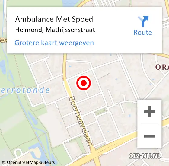 Locatie op kaart van de 112 melding: Ambulance Met Spoed Naar Helmond, Mathijssenstraat op 25 oktober 2015 13:11