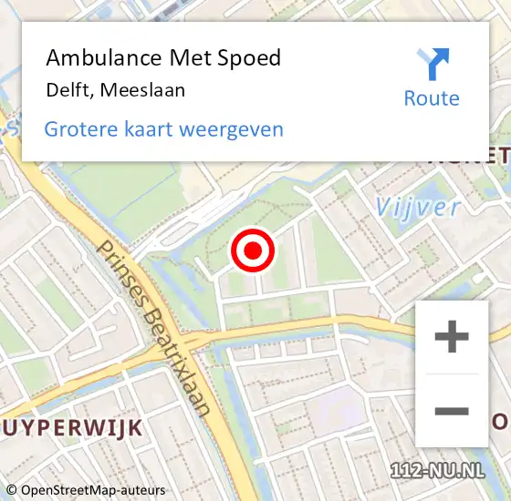 Locatie op kaart van de 112 melding: Ambulance Met Spoed Naar Delft, Meeslaan op 25 oktober 2015 19:56
