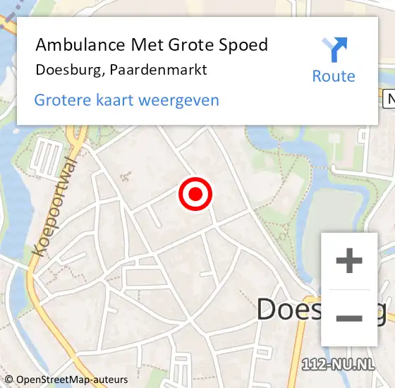 Locatie op kaart van de 112 melding: Ambulance Met Grote Spoed Naar Doesburg, Paardenmarkt op 26 oktober 2015 02:20