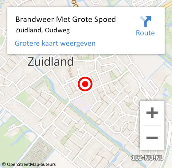 Locatie op kaart van de 112 melding: Brandweer Met Grote Spoed Naar Zuidland, Oudweg op 26 oktober 2015 11:36
