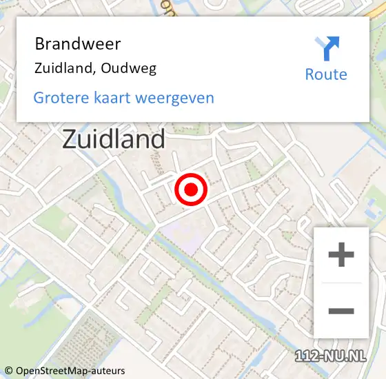 Locatie op kaart van de 112 melding: Brandweer Zuidland, Oudweg op 26 oktober 2015 11:37