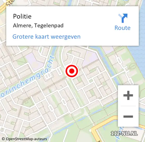 Locatie op kaart van de 112 melding: Politie Almere, Tegelenpad op 26 oktober 2015 15:05