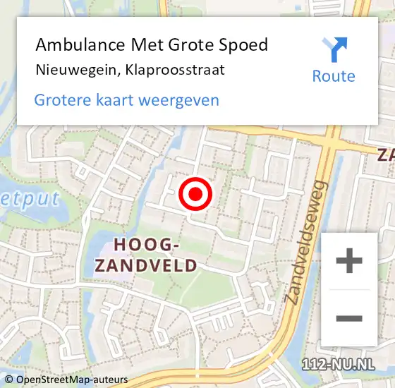 Locatie op kaart van de 112 melding: Ambulance Met Grote Spoed Naar Nieuwegein, Klaproosstraat op 28 oktober 2015 10:31
