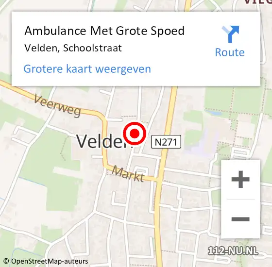 Locatie op kaart van de 112 melding: Ambulance Met Grote Spoed Naar Velden, Schoolstraat op 28 oktober 2015 14:30