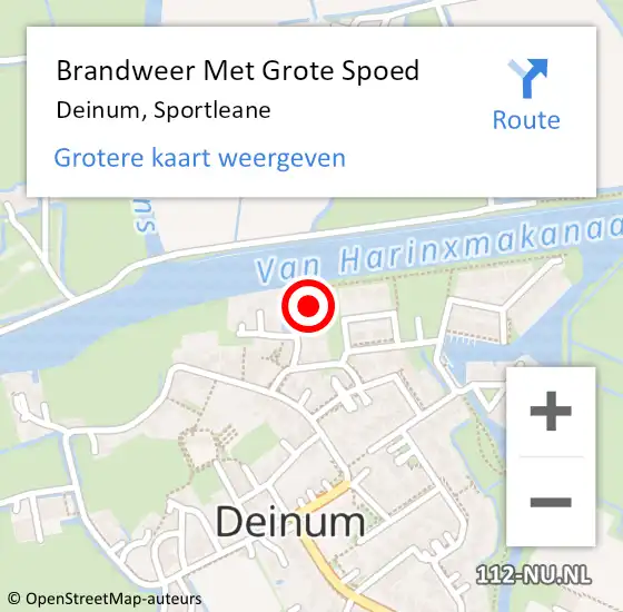 Locatie op kaart van de 112 melding: Brandweer Met Grote Spoed Naar Deinum, Sportleane op 28 oktober 2015 18:58