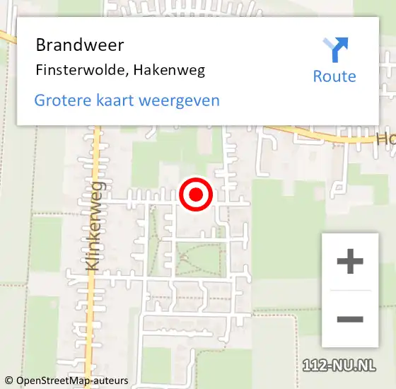 Locatie op kaart van de 112 melding: Brandweer Finsterwolde, Hakenweg op 29 oktober 2015 00:17