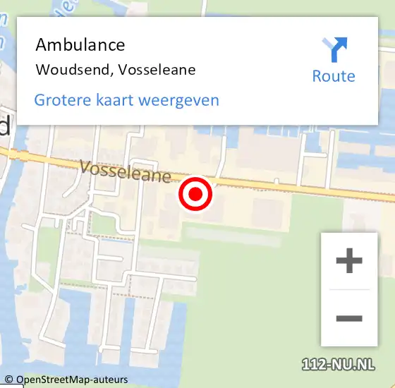 Locatie op kaart van de 112 melding: Ambulance Woudsend, Vosseleane op 29 oktober 2015 09:52