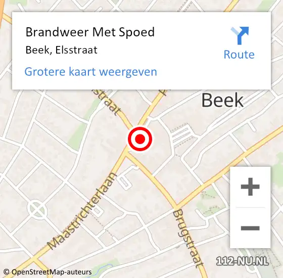 Locatie op kaart van de 112 melding: Brandweer Met Spoed Naar Beek, Elsstraat op 29 oktober 2015 16:51
