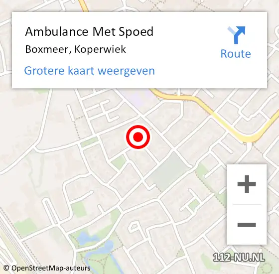 Locatie op kaart van de 112 melding: Ambulance Met Spoed Naar Boxmeer, Koperwiek op 30 oktober 2015 22:55